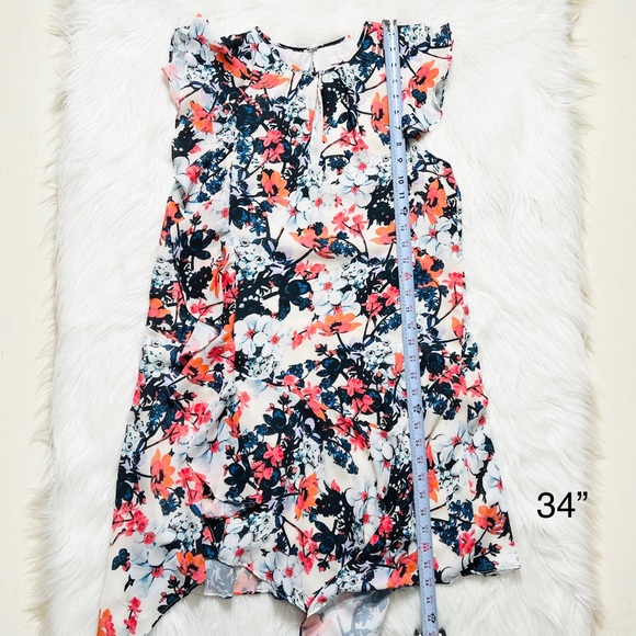 Parker Asymmetrical Ruffled White Colorful Floral Print Sleeveless Dress - Picture 12 of 12